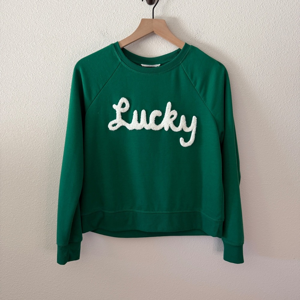 WORKSHOP Womens Sweatshirt Lucky Graphic St Patricks Day Casual Green Size Small